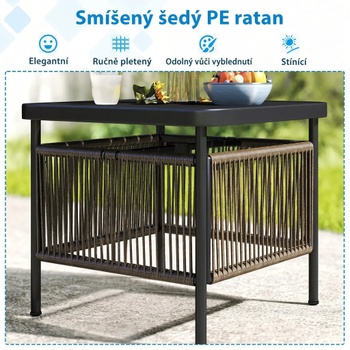 Zahradní ratanový stolek s otvorem pro slunečník VX90495DE-GL, 56 x 56 x 49 cm, černý - N