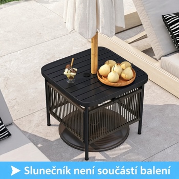 Záhradný ratanový stolík s otvorom pre slnečník VX90495DE-GL, 56 x 56 x 49 cm, čierny - N