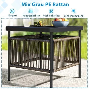 Záhradný ratanový stolík s otvorom pre slnečník VX90495DE-GL, 56 x 56 x 49 cm, čierny - N