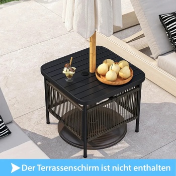 Záhradný ratanový stolík s otvorom pre slnečník VX90495DE-GL, 56 x 56 x 49 cm, čierny - N