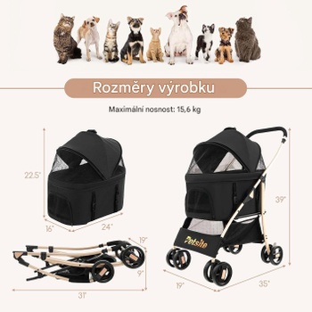 Kočík pre psov 3v1 PW10073HJ, nosnosť 15 kg, 88 x 48 x 98 cm, čierna - N