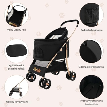 Kočík pre psov 3v1 PW10073HJ, nosnosť 15 kg, 88 x 48 x 98 cm, čierna - N