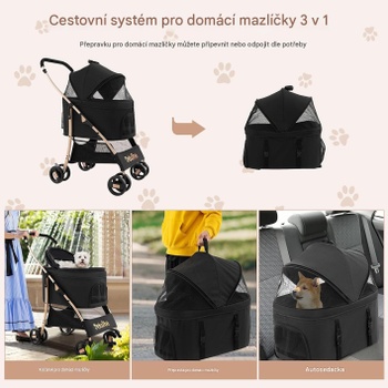 Kočík pre psov 3v1 PW10073HJ, nosnosť 15 kg, 88 x 48 x 98 cm, čierna - N