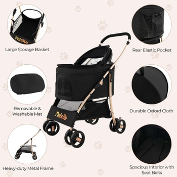 Kočík pre psov 3v1 PW10073HJ, nosnosť 15 kg, 88 x 48 x 98 cm, čierna - N
