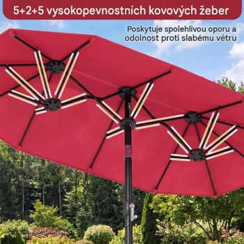 Dvojitý slnečník s kľukou a 12 rebrami NP13306WN, 300 x 160 cm, červený - N