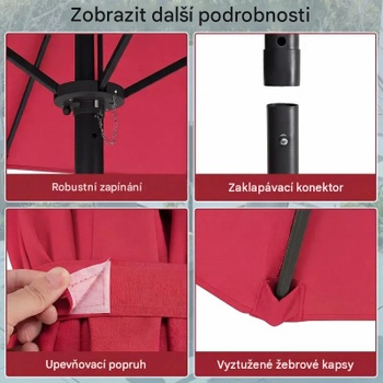 Dvojitý slnečník s kľukou a 12 rebrami NP13306WN, 300 x 160 cm, červený - N