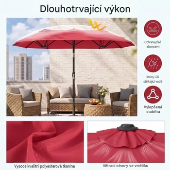 Dvojitý slnečník s kľukou a 12 rebrami NP13306WN, 300 x 160 cm, červený - N