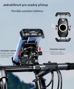 Držiak telefónu na bicykel s tlmičom vibrácií, pre 5,4-7,2'', čierny - N