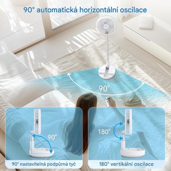Stojanový ventilátor PF11S, dobíjací, s diaľkovým ovládaním, biely - N