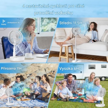 Stojanový ventilátor PF11S, dobíjací, s diaľkovým ovládaním, biely - N