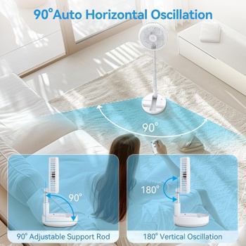 Stojanový ventilátor PF11S, dobíjací, s diaľkovým ovládaním, biely - N