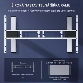 Výškovo nastaviteľný rám stola EC5W-Lite-EU, dvojitý motor, 4 pamäťové polohy, biely - N