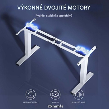 Výškovo nastaviteľný rám stola EC5W-Lite-EU, dvojitý motor, 4 pamäťové polohy, biely - N