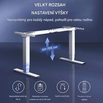 Výškovo nastaviteľný rám stola EC5W-Lite-EU, dvojitý motor, 4 pamäťové polohy, biely - N
