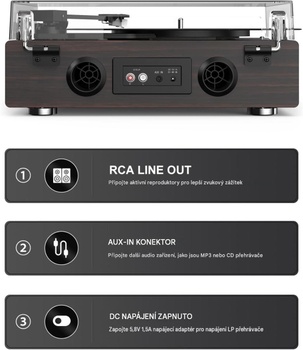 Gramofón s bluetooth a reproduktormi KZ001, 33/45 ot./min, čierny - N