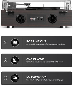 Gramofón s bluetooth a reproduktormi KZ001, 33/45 ot./min, čierny - N