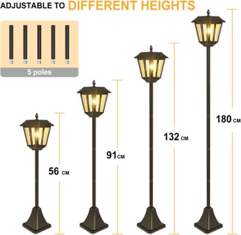 Solárna záhradná lampa, 1,8 m, IP44, čierna - N