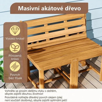 Sada záhradného nábytku JV13350, 3v1, akáciové drevo, 90 x 80 x 54,5 cm, prírodná - N
