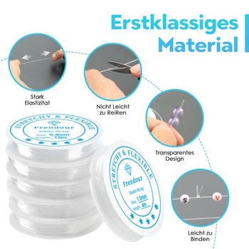 Gumička na náramky, elastická bižutérna niť 1,0 mm x 2, 0,8 mm x 2, 0,6 mm a 0,4 mm, 6 cievok