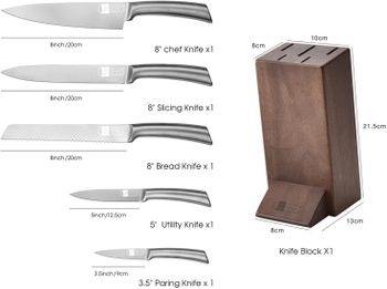 Sada kuchyňských nožů v dřevěném bloku, 6 ks, 17,5 × 10,5 × 36 cm, hnědá - N