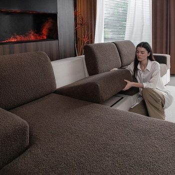 Poťah na pohovku OHSIO – Vysoko elastický, protišmykový poťah na sedák, hnedý, 1x poťah na sedák,