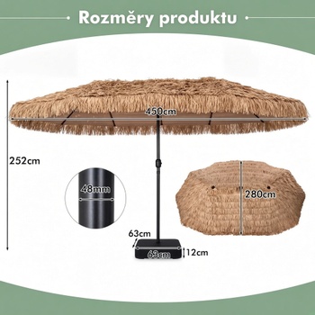Havajský slnečník so stojanom a kľukou NP13443BN-B, 450 cm, béžový - N