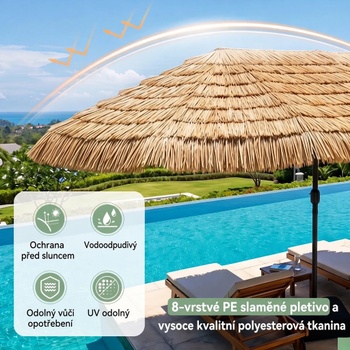 Havajský slnečník so stojanom a kľukou NP13443BN-B, 450 cm, béžový - N