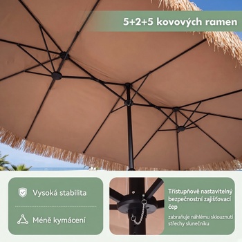 Havajský slnečník so stojanom a kľukou NP13443BN-B, 450 cm, béžový - N