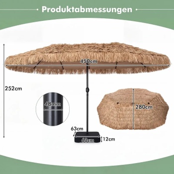 Havajský slnečník so stojanom a kľukou NP13443BN-B, 450 cm, béžový - N
