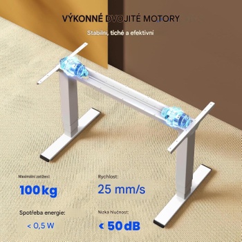 Výškovo nastaviteľný stôl E5CW-Lite-EU, dvojmotorový, bez dosky, biely - N