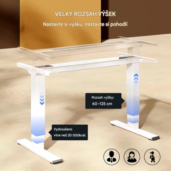 Výškovo nastaviteľný stôl E5CW-Lite-EU, dvojmotorový, bez dosky, biely - N