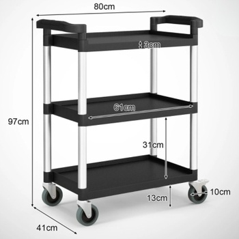 3poschodový pojazdný vozík s kolieskami HYT-66552, nosnosť 150 kg, čierny - N
