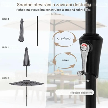 Záhradný slnečník s kľukou NP12259HS, Ø 303 cm, sivý - N