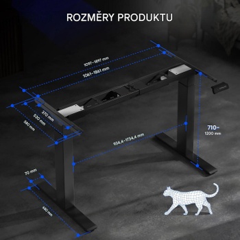Výškovo nastaviteľný stôl E300B-EU, nosnosť 300 kg, bez dosky, čierny - N