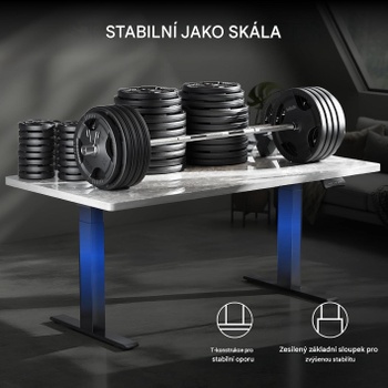 Výškovo nastaviteľný stôl E300B-EU, nosnosť 300 kg, bez dosky, čierny - N