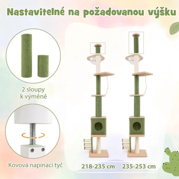 Škrabadlo pre mačky PV10208GN, 5 poschodí, výška 218-253 cm, zelená - N