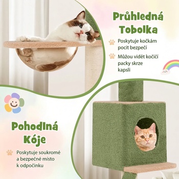 Škrabadlo pre mačky PV10208GN, 5 poschodí, výška 218-253 cm, zelená - N