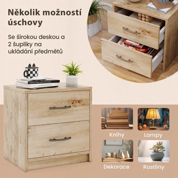 Nočný stolík s 2 zásuvkami HU10888OK, 38,5 x 28 x 39 cm, dub - N