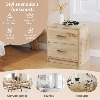 Nočný stolík s 2 zásuvkami HU10888OK, 38,5 x 28 x 39 cm, dub - N