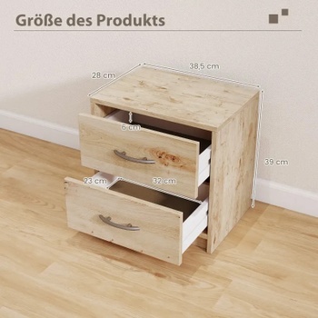 Nočný stolík s 2 zásuvkami HU10888OK, 38,5 x 28 x 39 cm, dub - N
