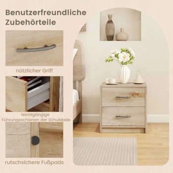 Nočný stolík s 2 zásuvkami HU10888OK, 38,5 x 28 x 39 cm, dub - N