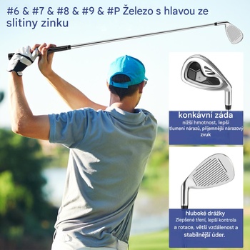 Súprava golfových palíc SP38025GR, 9 ks, pre pravákov, čierno/strieborná - N