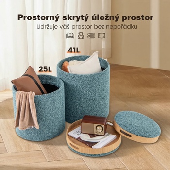 Súprava 2 okrúhlych podnožiek s úložným priestorom JV11690, 41 l a 25 l, modrá - N