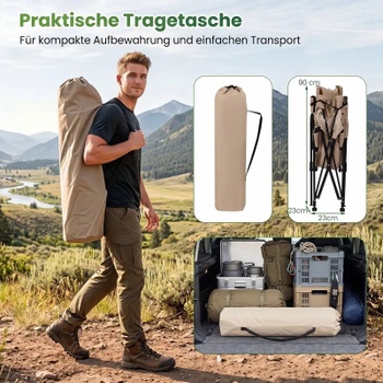 Skladacia kempingová stolička NP13330KH s opierkou nôh, 150 kg, khaki - N