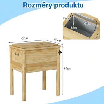 Drevený chladiaci box YA23678YLFR, 51 l, 67 x 47 x 74 cm, prírodný - N