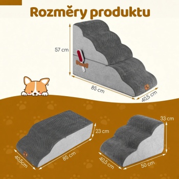 Schodíky pre psov PW10161GR, 5 schodov, 85 x 40,5 x 57 cm, šedá - N