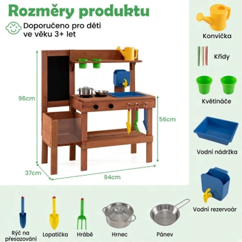 Detská vonkajšia kuchynka s tabuľou TP10537NA, 94 x 37 x 96 cm, prírodná - N