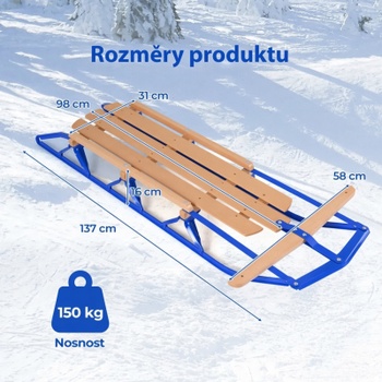 Kovové sánky s dreveným sedákom OP70065BL, 137 x 58 x 16 cm, nosnosť 150 kg, modré - N