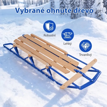 Kovové sánky s dreveným sedákom OP70065BL, 137 x 58 x 16 cm, nosnosť 150 kg, modré - N