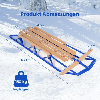 Kovové sánky s dreveným sedákom OP70065BL, 137 x 58 x 16 cm, nosnosť 150 kg, modré - N